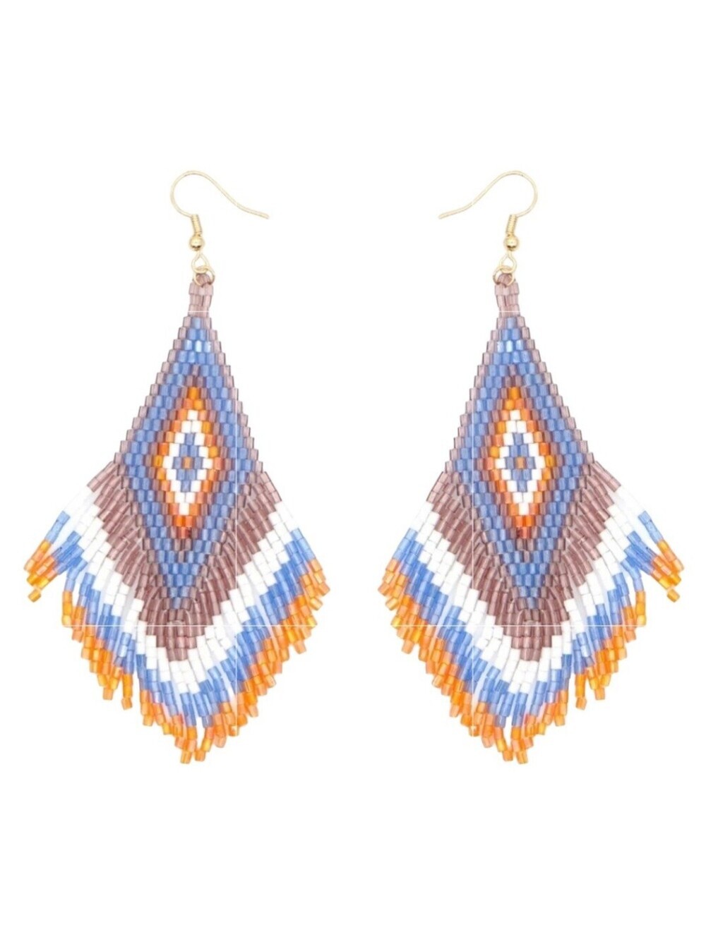 Beaded Earrings Blue Yellow/Gold & White Miyuki Rice Beads